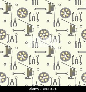 Seamless pattern with gray automotive tools and car parts on light background vector Stock Vector