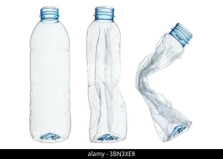 set of recycled plastic bottles isolated on white. Stock Photo