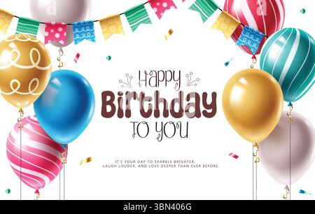 Festive Happy Birthday Clipart with Colorful Balloons, Bunting Flags, and Confetti Elements. Stock Vector