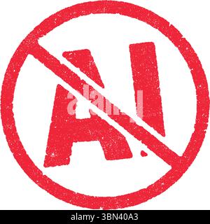 Vector illustration of the word AI in crossed circle in red ink stamp Stock Vector