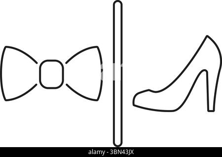 Bow Tie and High Heel WC Line Icon. Gender-Specific Fashion And Formal Dress Code Symbol Indicating Male and Female Restroom Areas Outline Symbol Stock Vector