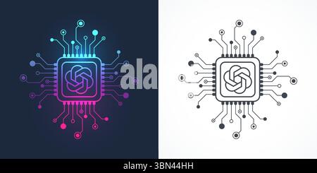 ChatGPT icon, sign, logo in the circuit line style. AI chatbot processor vector icon design. Chat GPT motherboard digital chip for poster, banner Stock Vector