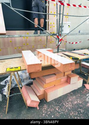 ITE. Exterior thermal insulation on an old house, based on polyurethane foam. Stock Photo