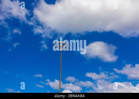France, Hauts de France, Nord, Lille, pylon with lighting, lighting in a cloudy sky Stock Photo