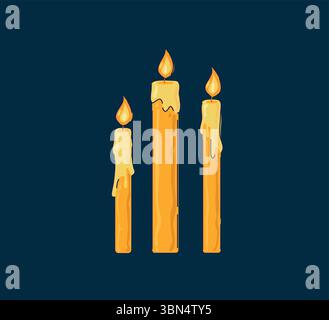 Three lit candles elegantly arranged on a dark background create a soothing ambiance Stock Vector