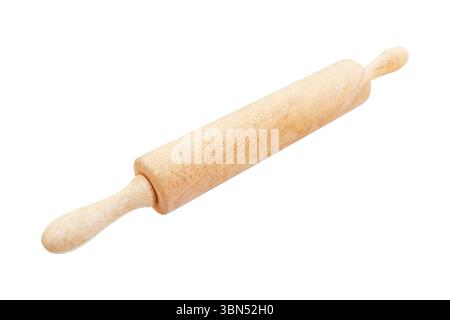 one wooden rolling pin isolated on white. Stock Photo