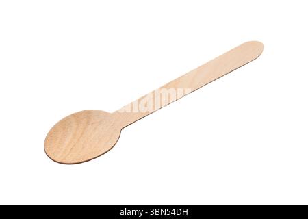 one ice cream wooden spoon isolated on white. Stock Photo