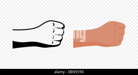 raised clenched punching fist simple cartoon style black and white line ...