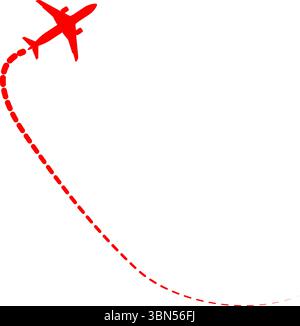 red airplane with dotted line flight path icon Stock Vector