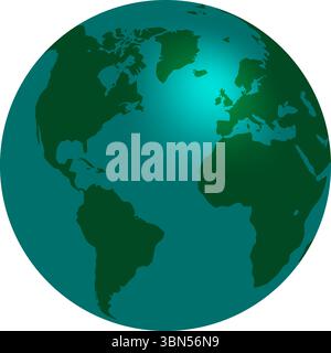 stylized green globe illustration showing atlantic ocean Stock Vector