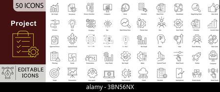 Project Line Icons: Planning, Development and Business Workflow Vectors. Stock Vector