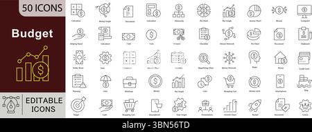 Budget Line Icons: Money, Investment and Growth Vectors. Stock Vector