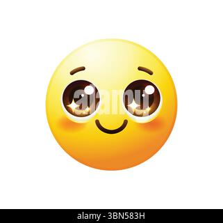 Sparkle eye emoji icon. Yellow face emoticon with sparkling eyes vector illustration isolated. Stock Vector
