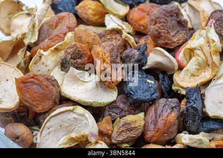 Mixed Dried Fruits background closeup Stock Photo