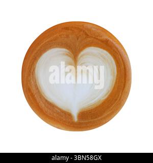 top view of latte art with heart shaped isolated on white. Stock Photo
