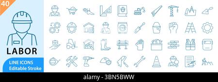 Labor line editable icon set. Labor icons. Contains icons related to labor, construction, and more. Vector illustration. Stock Vector