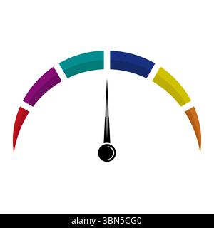 Colorful Gauge Meter with Centered Needle Illustration. A stylized illustration of a semicircular gauge with a black needle pointing straight up. Stock Vector