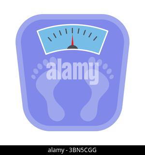 Weight Scale Icon with Footprints Illustration. A flat illustration of a classic weight scale in purple and blue tones. Stock Vector