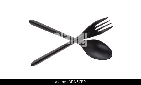 Black fork and spoon on white bg Stock Photo