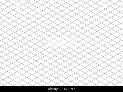 Isometric grid guide line. Notebook sheet blank. 3d perspective paper background. Typography template for making production for school. Squared grid Stock Vector