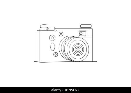 Continuous one line art of camera vector illustration premium vector icon Stock Vector