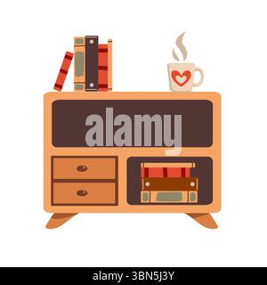 Furniture vector illustration set. Cartoon flat design furniture with armchair, lamp, nightstand, house plants. Designer fashion items for home interi Stock Vector