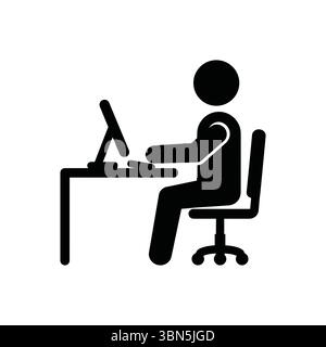 Office worker icon vector image, business man at desk, computer user symbol, employee pictogram design Stock Vector