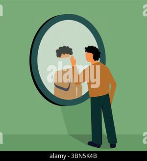 Person wiping removing erasing self reflection in mirror illustration Stock Vector