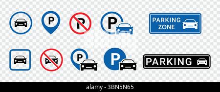 "Car Parking Sign Icons - Parking and Traffic Signs Vector Collection EPS 10" Stock Vector