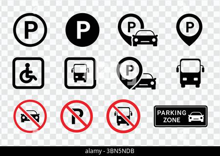 "Car Parking Sign Icons - Parking and Traffic Signs Vector Collection EPS 10" Stock Vector