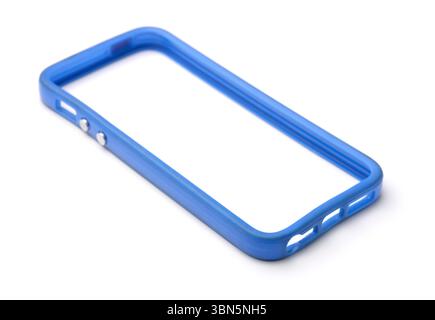 Blue empty silicone smartphone bumper isolated on white Stock Photo