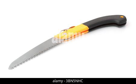 Folding hand garden saw isolated on white Stock Photo