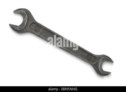 Top view of old black double open end wrench isolated on white Stock Photo