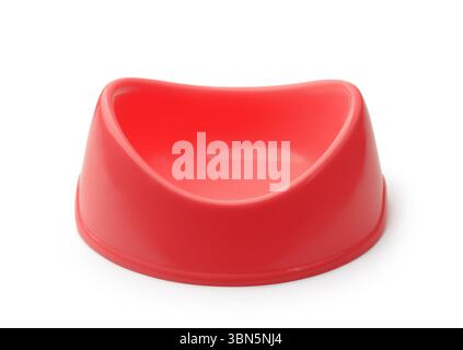 Empty red plastic pet bowl isolated on white Stock Photo