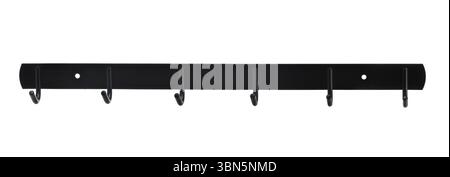 Front view of wall mounted black metal coat rack isolated on white Stock Photo