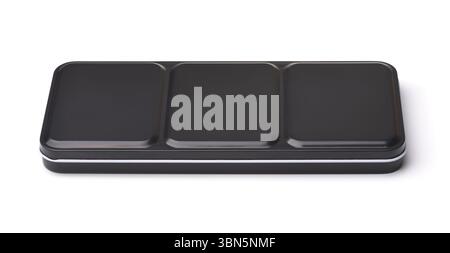 Front view of closed black metal box isolated on white Stock Photo