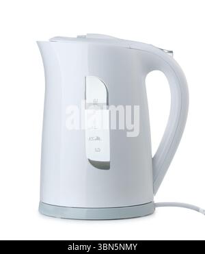Side view of white plastic upright electric kettle isolated on white Stock Photo