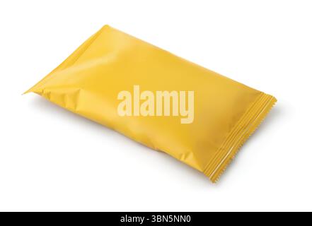 Blank yellow foil food packet isolated on white Stock Photo