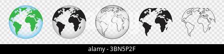 "Planet Icon Set - Global Map, Earth Globe, and International World Icons" Stock Vector