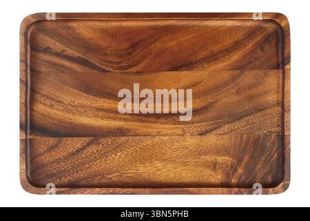 one rectangular brown wood tray isolated on white. Stock Photo