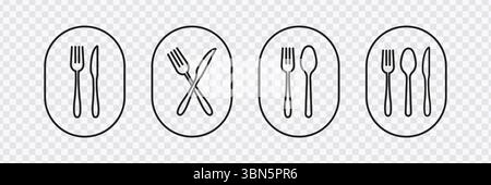 "Tableware Set Icons - Fork, Knife, Spoon, and Plate Collection for Apps and Websites" Stock Vector