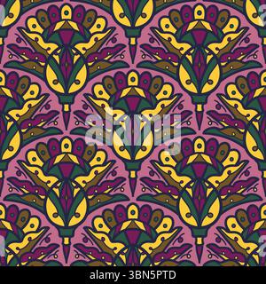 seamless floral scribble pattern background, motifs floral hand drawn, scribble style, scallop pattern, design for seamless floral pattern, printing, Stock Vector