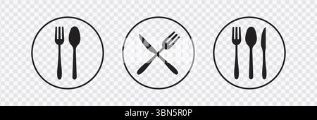 "Tableware Set Icons - Fork, Knife, Spoon, and Plate Collection for Apps and Websites" Stock Vector