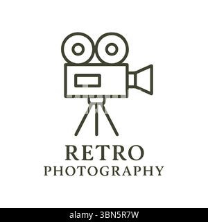 Retro Photography Vintage Film Camera Icon with Tripod Design for Creative Arts Studio Stock Vector