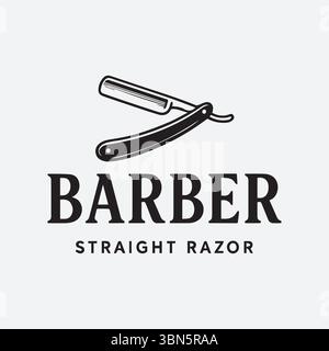 Classic Barbershop Logo with Elegant Straight Razor for Vintage Grooming Aesthetic Stock Vector