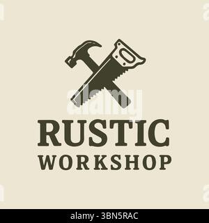 Embrace the Craftsmanship Rustic Workshop Logo Design Featuring Classic Carpenter Tools Stock Vector