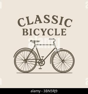 Vintage Style Bicycle Illustration with Classic Bike Text Emblem Design Stock Vector