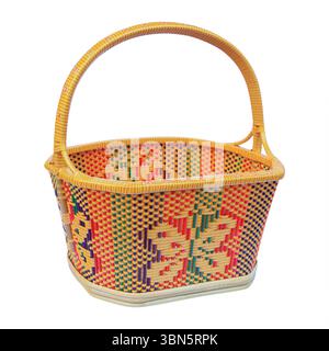 one fruit rattan basket isolated on white. Stock Photo