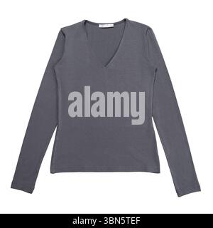 Gray long sleeve t-shirt isolated on white background, front view Stock Photo
