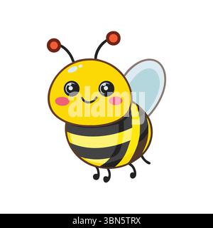 Cute Cartoon Bee - Adorable Yellow and Black Character with Big Eyes Stock Vector